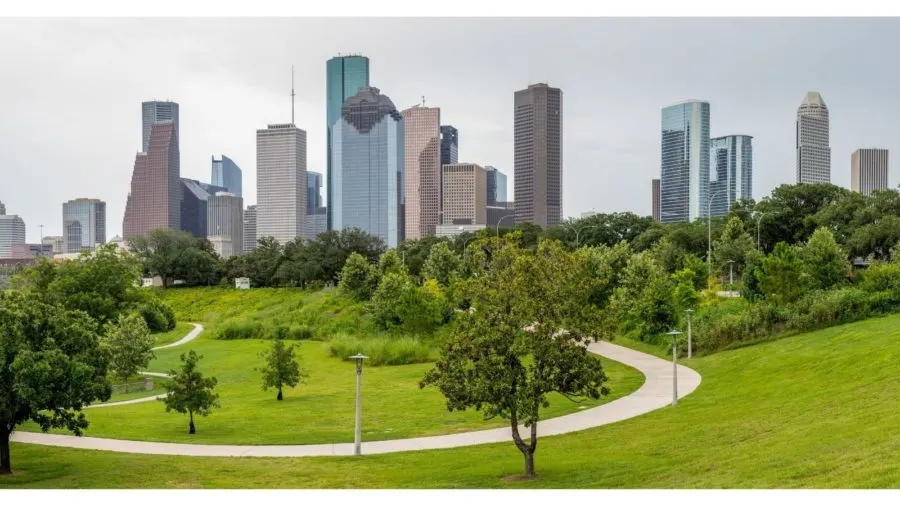 Buffalo Bayou Park overlooking downtown Houston